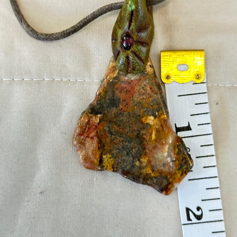 Raw Jasper Stone w/Garnet Eye Pendant on Cord Red/Brown/Tan/Cream/Orange - Picture 6 of 16